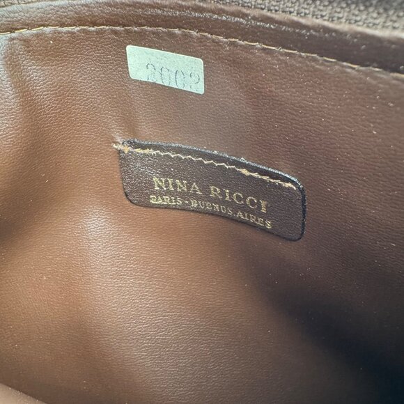 Nina Ricci Beige Brown Monogram Clutch Makeup Travel Bag Set of 2 Zipper Closure - Picture 12 of 13